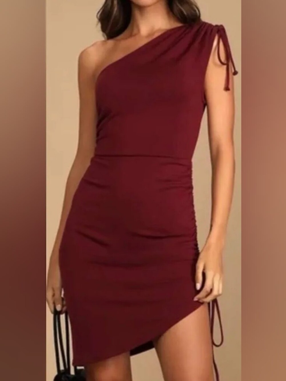 Lulu's One-Shoulder Ruched Midi Dress - Wine